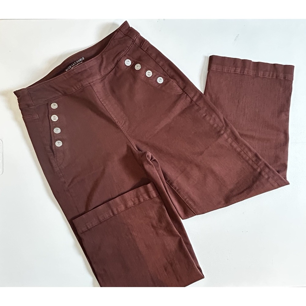 Chicos Wide Leg Ankle Jean Fashion Sable Brown/Rust Sailor Button Size 4R